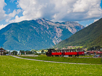 The Achenseebahn  2 <q>Jenbach/Hermann</q> seen between Maurach and Achensee Schiffstation