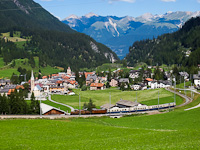 The Rhtische Bahn (RhB) Ge 6/6<sup>I</sup> 415 and the Ge 4/6 353 seen between Bergn and Preda