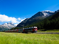 The Rhtische Bahn ABe 4/4<sup>III</sup> 55+51 seen between Surovas and Morteratsch