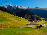 The Matterhorn-Gotthardbahn Deh 4/4<sup>I</sup> 24 seen between Segnas and Momp Tujetsch