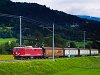 The RhB Ge 4/4<sup>I</sup> 605 with a freight train to Ilanz at Castrisch