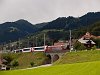 The RhB Ge 4/4<sup>III</sup> 645 is pulling the Glacier-Express panoramicout of Disentis/Mustr station