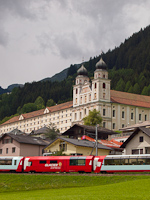 The Glacier-Express and the monastery of Disentis/Mustér