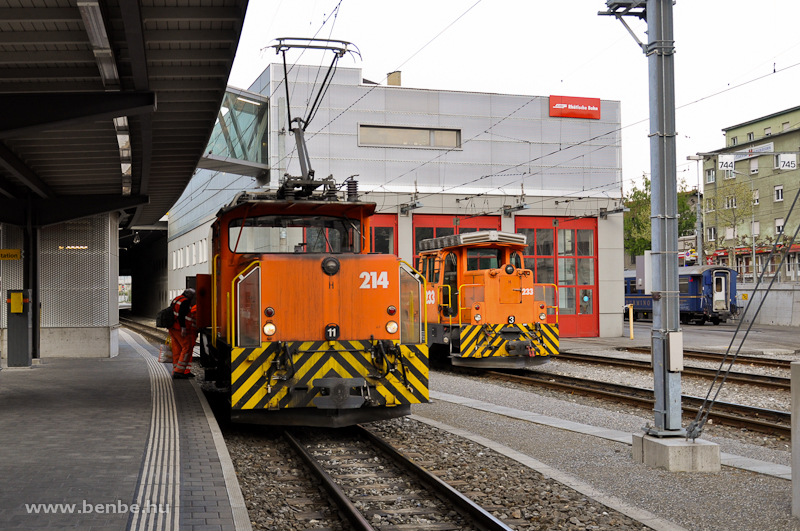The RhB Ge 3/3 213 and Gm 3/3 233 at the new Chur depot photo