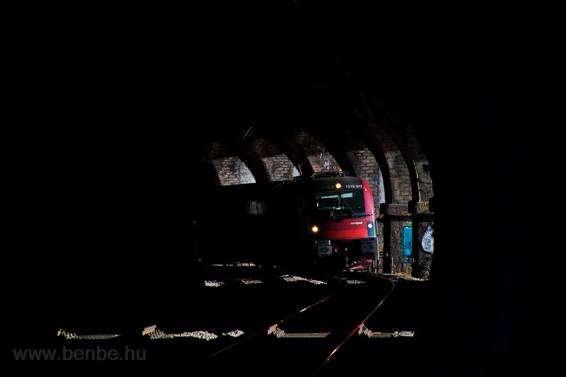 The BB 1216 017 seen between Klamm-Schottwien and Breitenstein in the Weinzettlwand-Tunnel with a railjet heading towards Italy, probably Udine or Venezia Santa Lucia/Venice photo