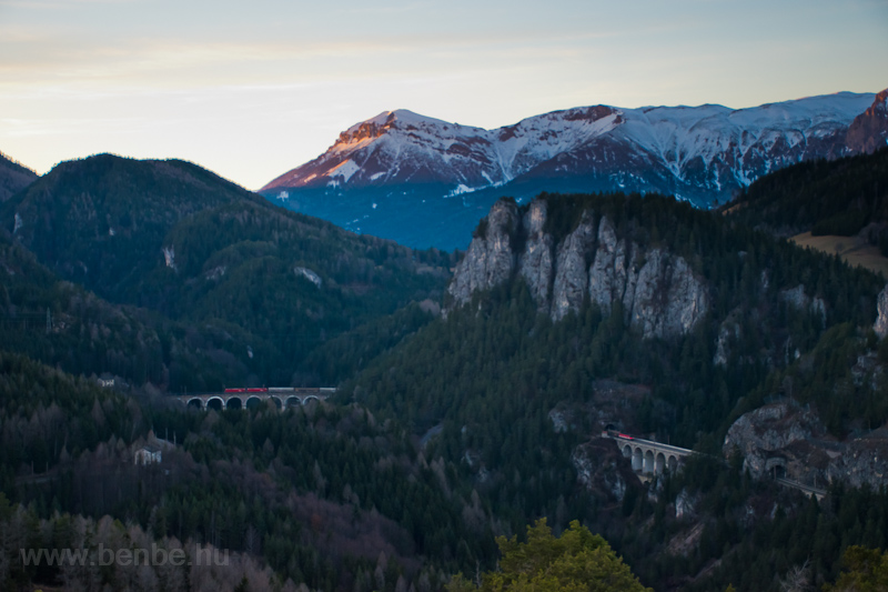 A freight train hauled by a double class 1116 and banked by a 1144 on the Kalte Rinne-viaduct photo