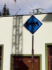 A switchable Lower the pantograhs! sign exhibited at Csorba (Štrba, Slovakia)