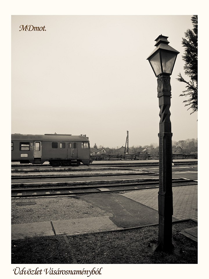 The Btx 019 MDmot driving trailer poses by a carved wooden lamp post at Vsrosnamny photo