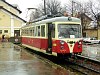 The historically painted EMU of the Trencianske Teplice electrified narrow gauge railway at Trenciansk Tepl (Hlak) station