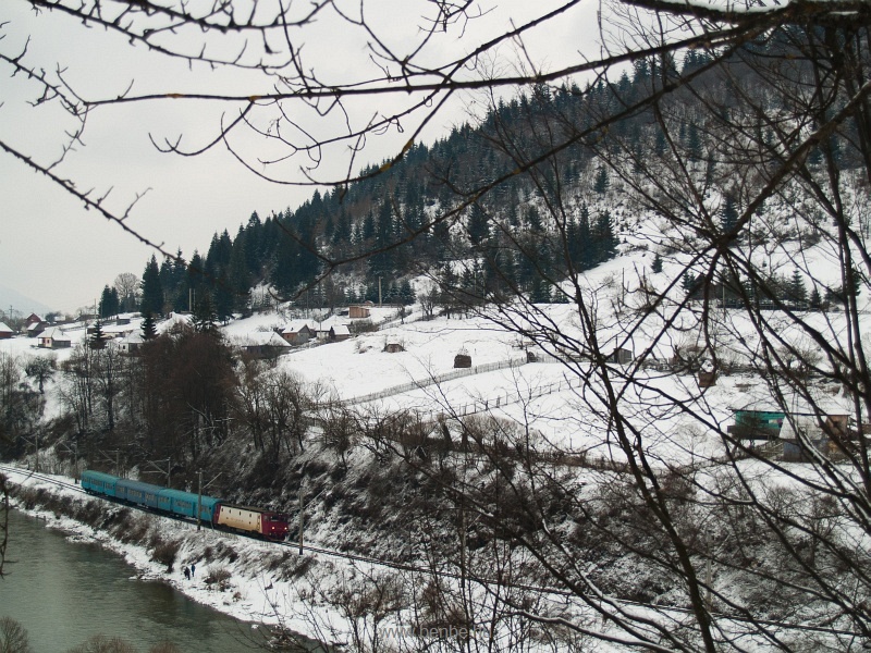 A typical Transylvanian background supports this short passenger train in this photo taken between Neagra and Lunca Bradului photo