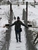 A locally made bridge over the icy Maros river