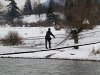 A locally made bridge over the icy Maros river