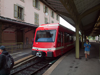 The SNCF TER adhesion-only Z855 panoramic railcar seen at Vallorcine station (border station between Switzerland and France on the Martigny-Chamonix-St. Gervais railway)