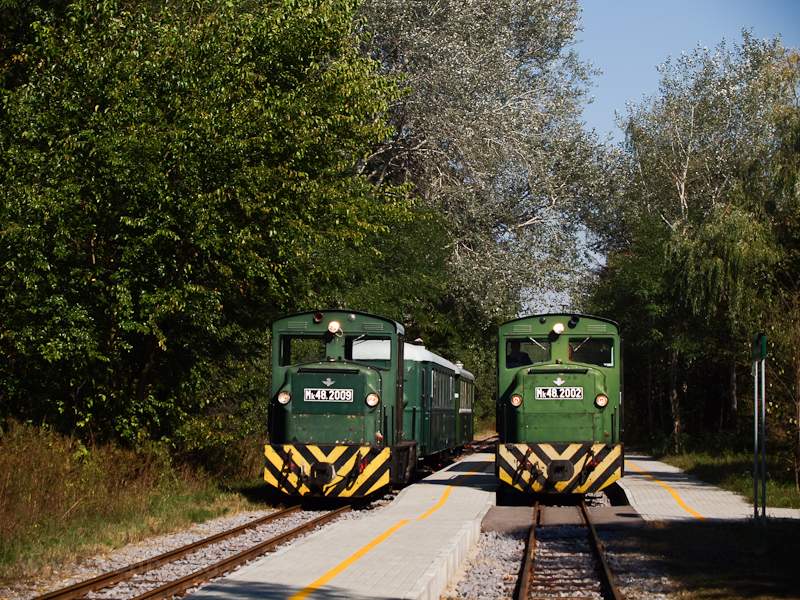 The Mk48,2002 is hauling a mixed passenger/freight train and Mk48,2009 is hauling a passenger train at Erdszlak photo