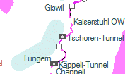 Tschoren-Tunnel szolglati hely helye a trkpen